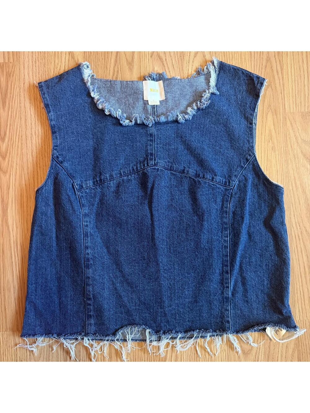 Maeve Fringe Denim Tank Raw Hem Size Medium